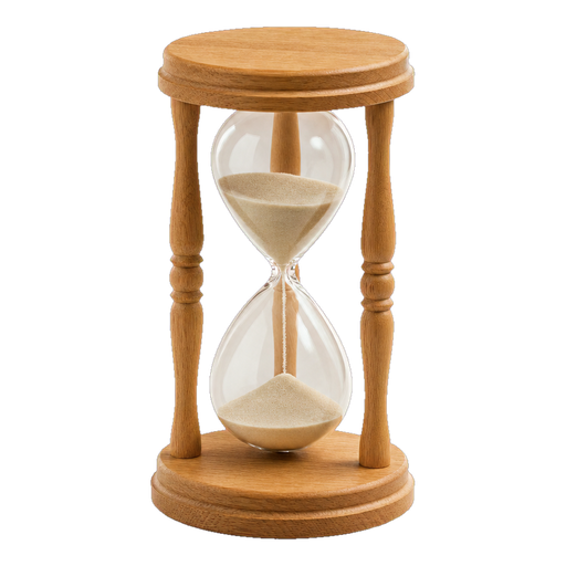 Sanduhr aus hellem Holz, etwa zur Hälfte durchgelaufen