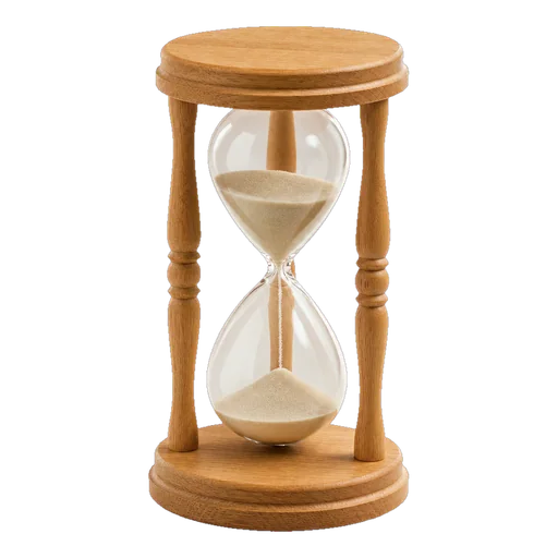 Sanduhr aus hellem Holz, etwa zur Hälfte durchgelaufen